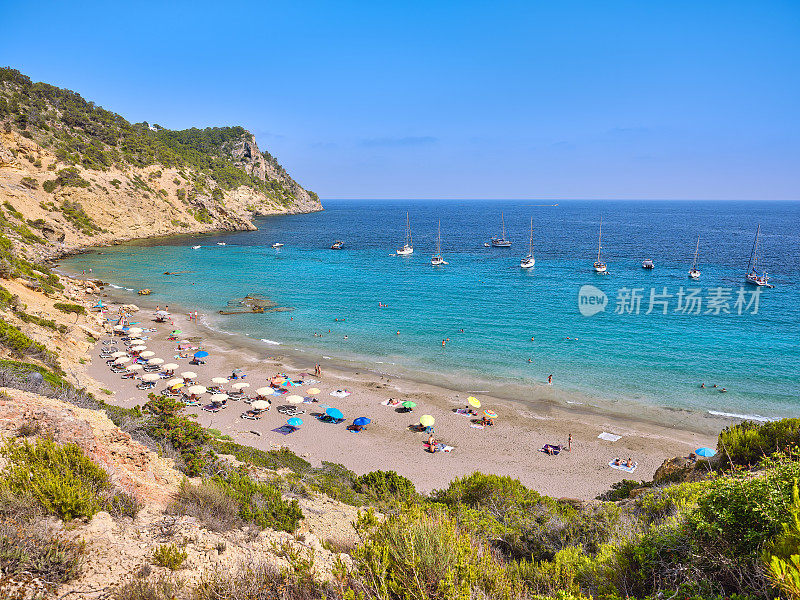 Cala Boix，海滩和海湾，伊比沙岛，西班牙